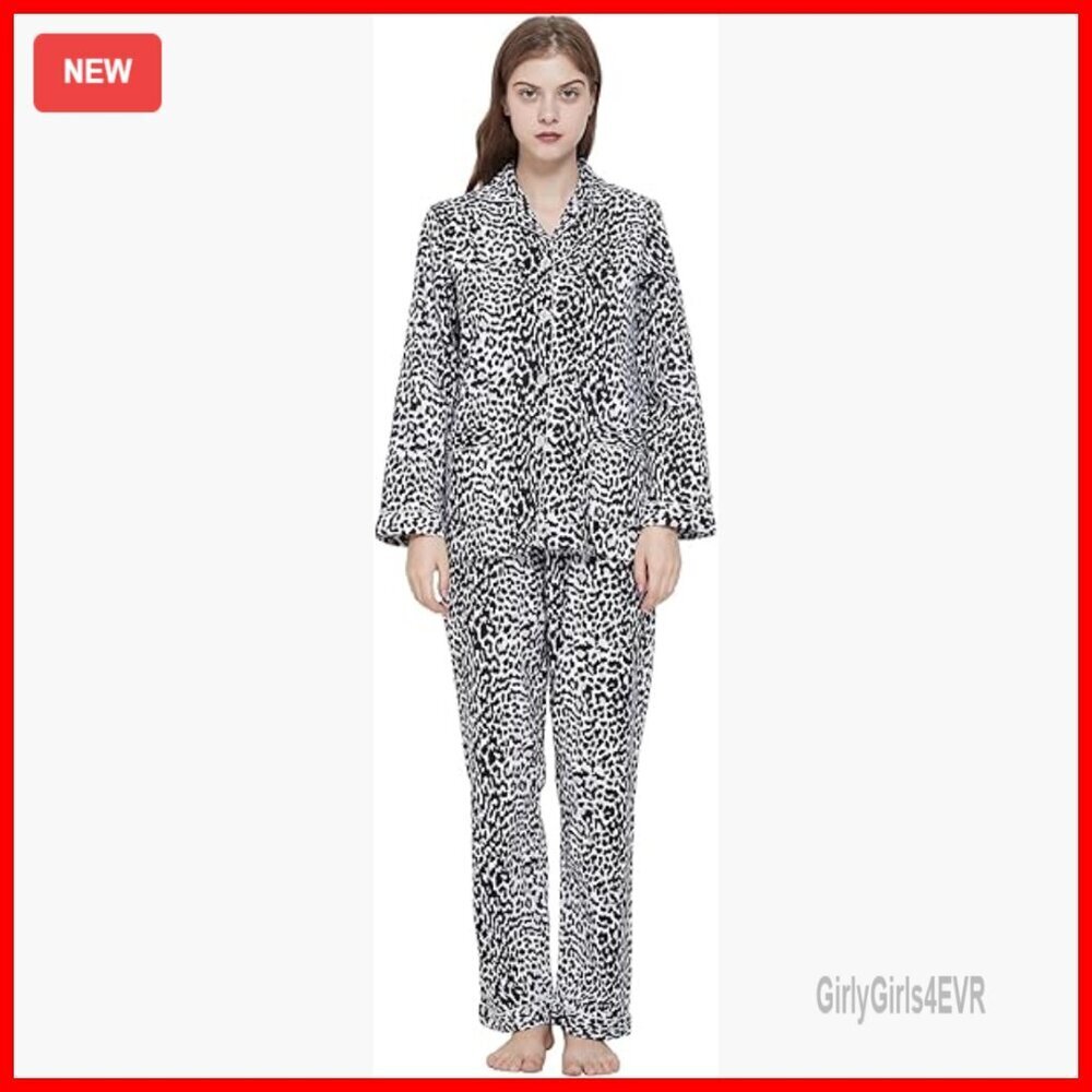 Women's 100% Cotton Flannel Pajama Set Long Sleeve Button-Up with Pockets